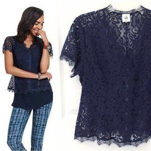 Cabi London Calling Lace Navy Topper | Medium